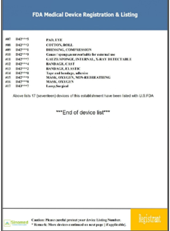 Suzhou Sinomed’s FDA certificate